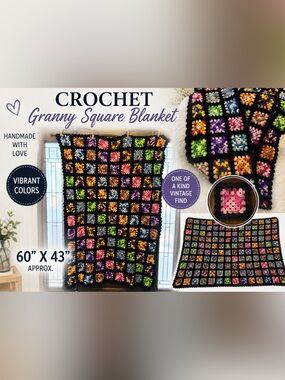 Handmade Crochet Granny Square Throw Blanket 60” x 43”
